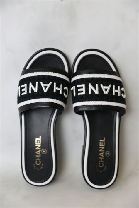 chanel flat black sandals|chanel sandals black and white.